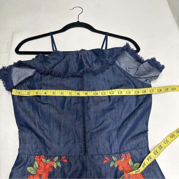 MOON RIVER Stylish chambray Romper with Floral Embroidery - Picture 7 of 16